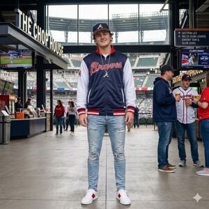 Stitches Atlanta Braves MLB Track Jacket Mens Medium Navy White Full Zip Varsity